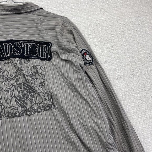 Y2K Roadster Manchester GD Button Up Shirt Distressed Men XL Grunge Goth AOP - Picture 3 of 10